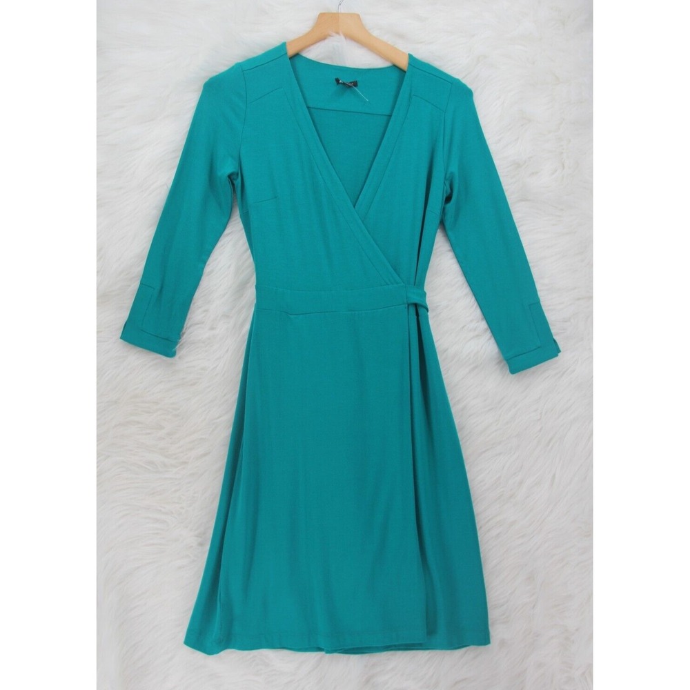 Ann Taylor Women's Green Wrap Knee Length Dress V Neck Size 0 Rayon Bld #526